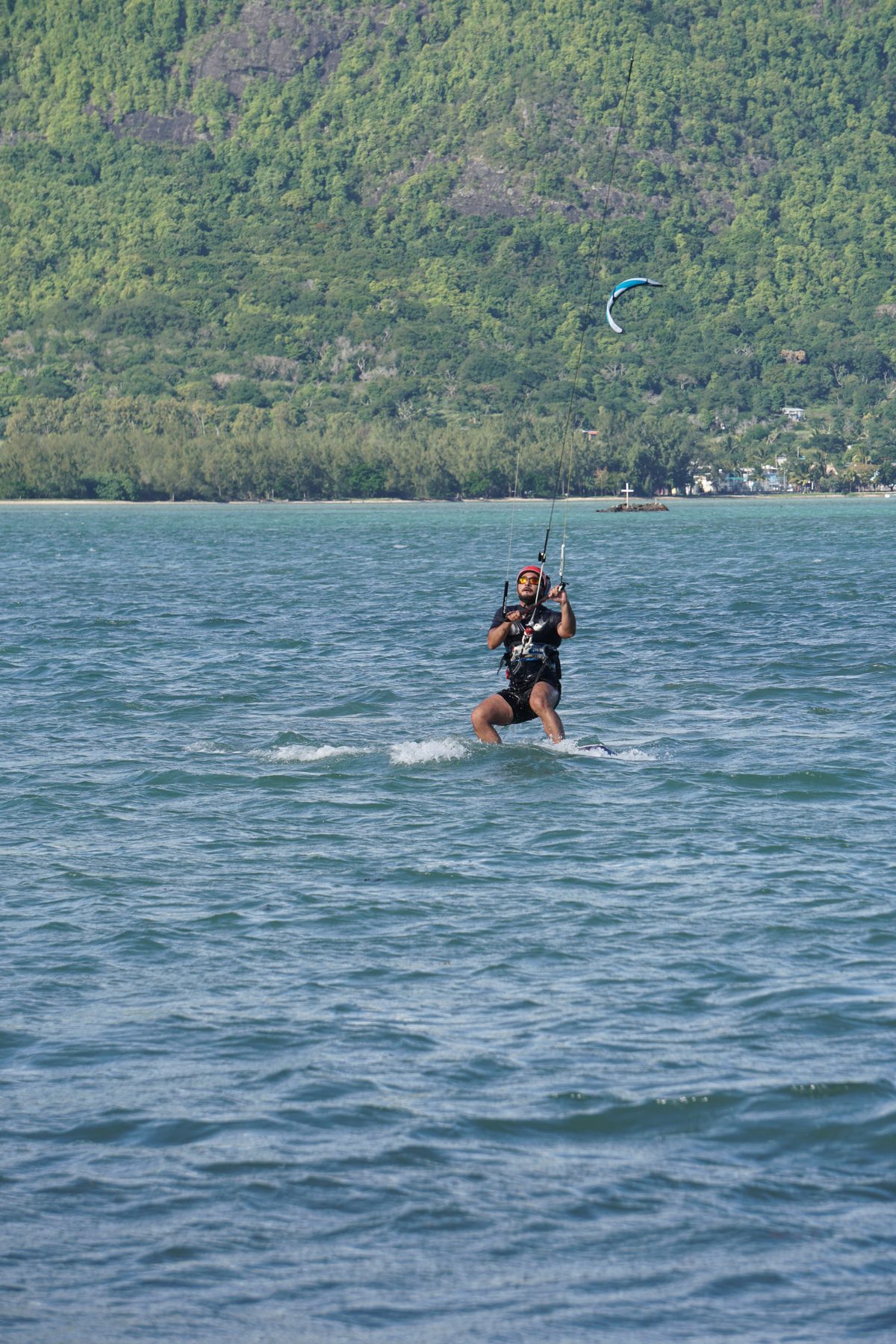 Kitesurfing lesson on flat lagoon water